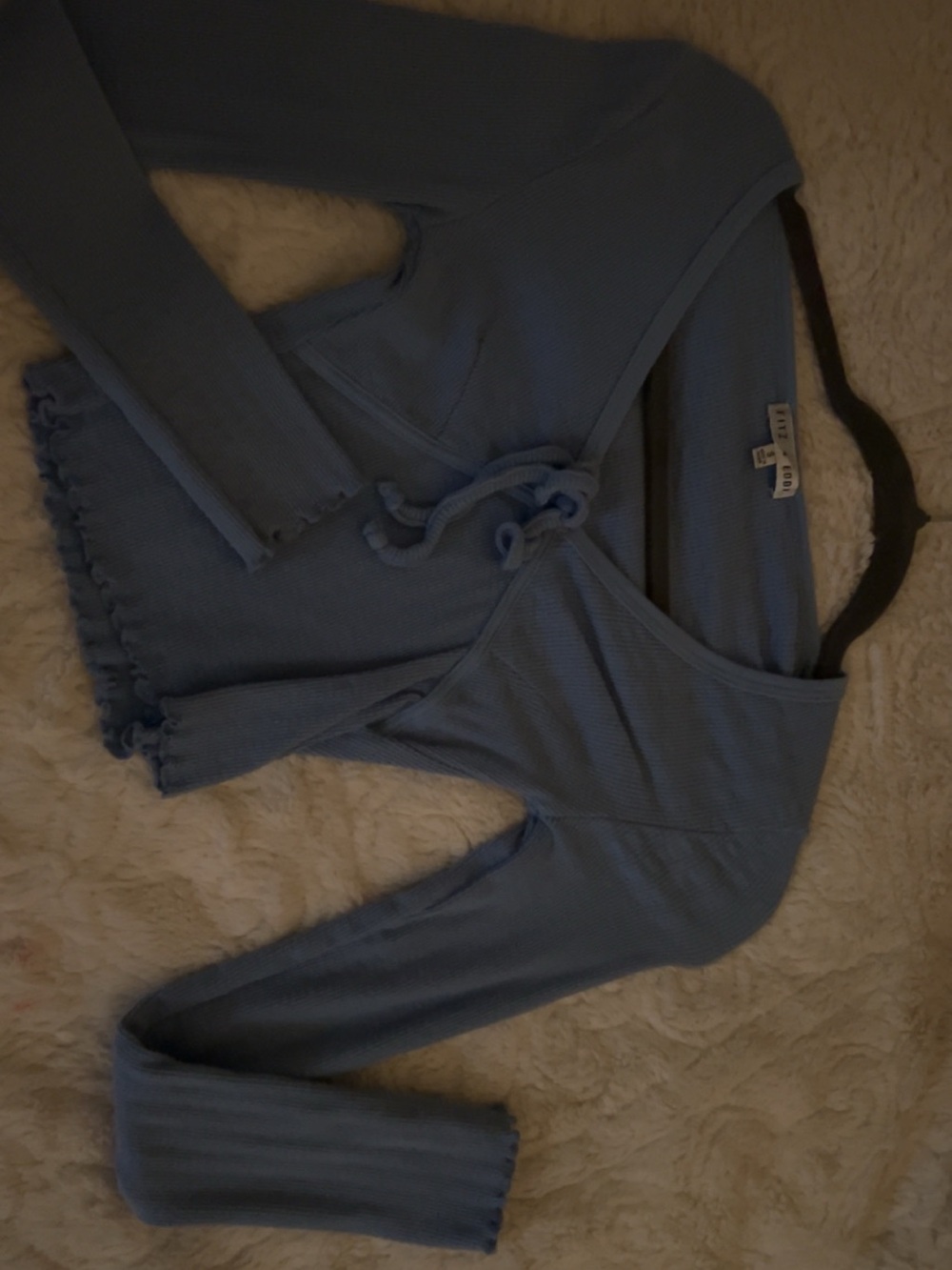 Brandy Melville Powder Blue Ribbed Wrap Top with Tie